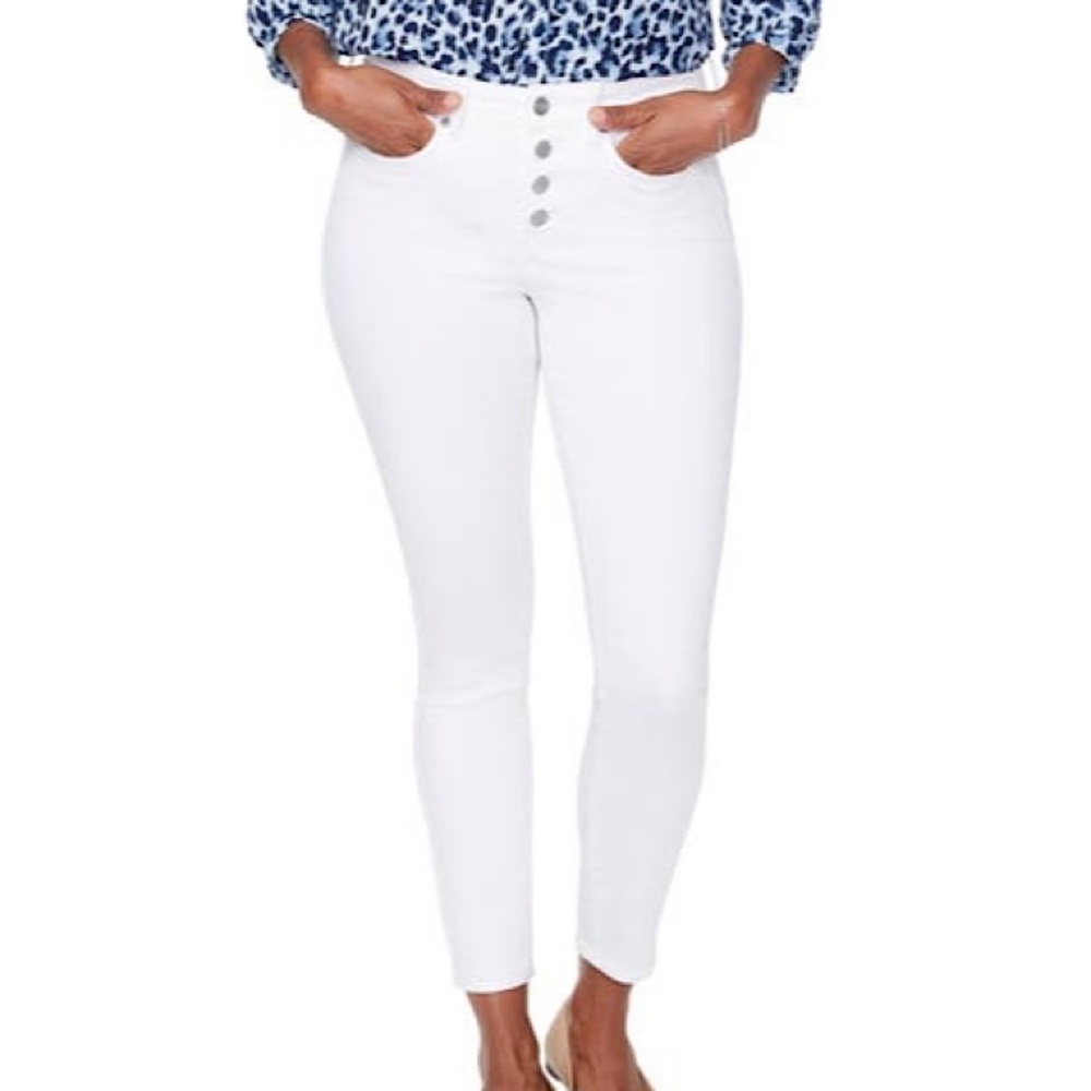 NYDJ Ami Exposed Button Fly Stretch Ankle Women's Jeans in Optic White
